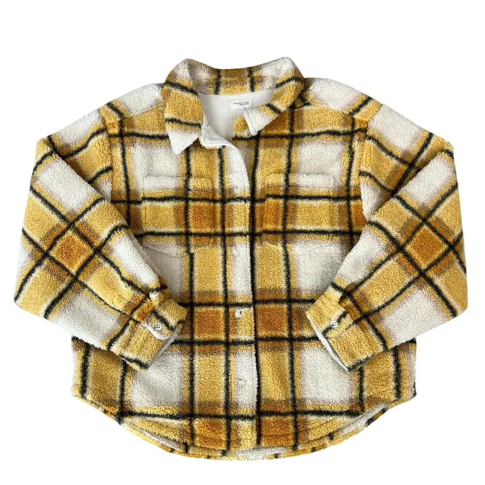 Sincerely Jules For Bandier Aspen Sherpa Jacket in Amber Plaid Shacket (Sz L) - Picture 3 of 11